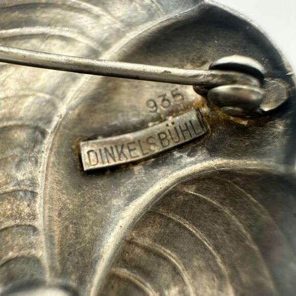 Rare Dinkelsbühl antique vintage German 935 silver red coral brooch pin - Picture 5 of 7